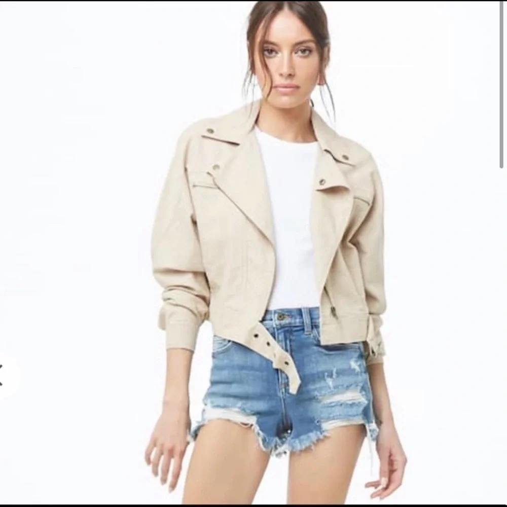 NWT Forever 21 Khaki Front Zipper Moto Jacket Size Large